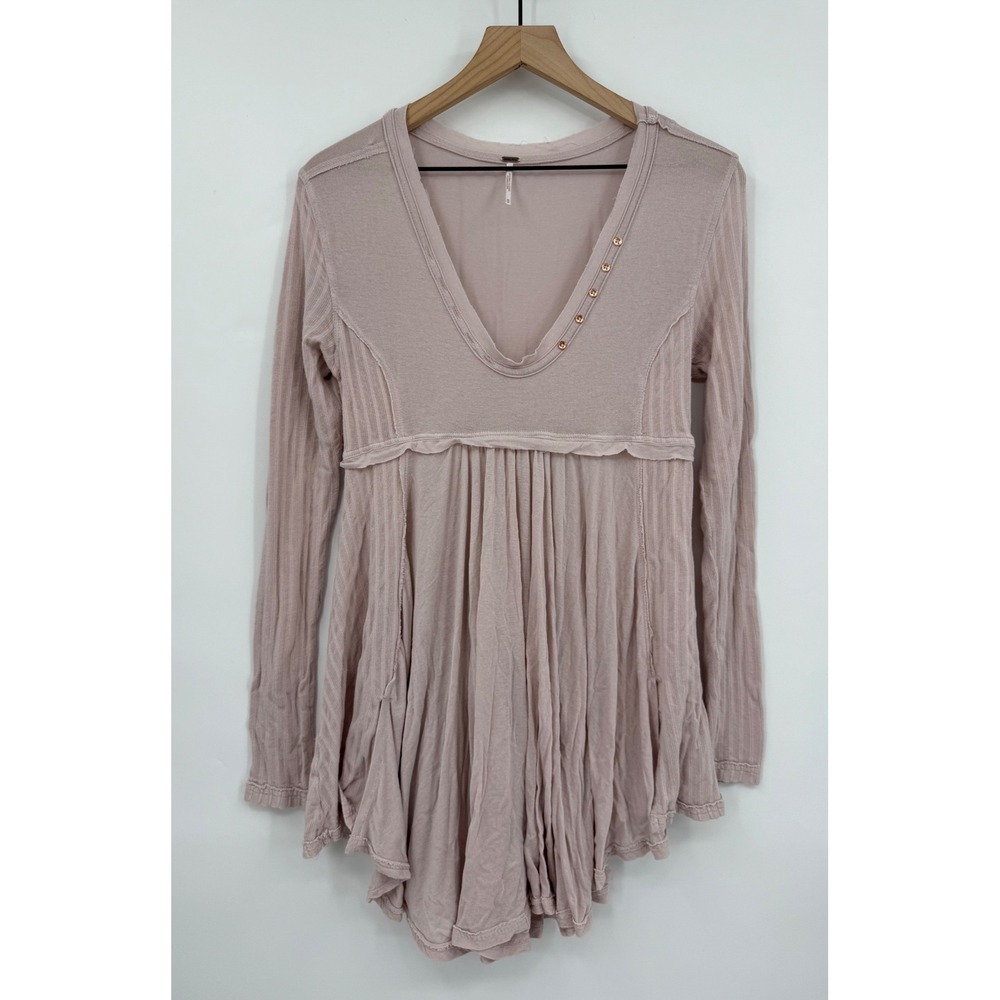 Free People Dusty Blush V-Neck Long Sleeve Tunic